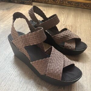Woven Crisscross Wedge Sandals in Brown
